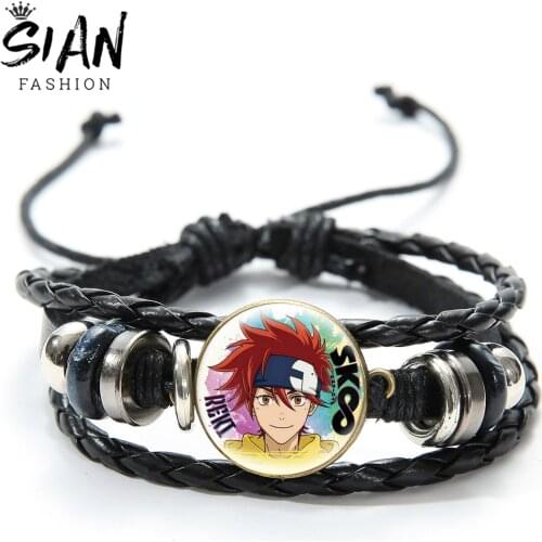 Anime SK8 The Infinity Beaded Leather Bracelet 3-Layer Braided Adjustable Black Bangles Unisex Jewelry Decoration Gifts