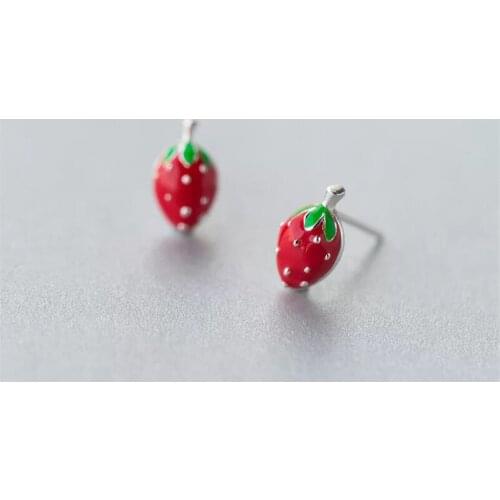 925 Sterling Silver Cute Strawberry Stud Earrings For Women Gril Wedding Jewelry Bijoux eh356