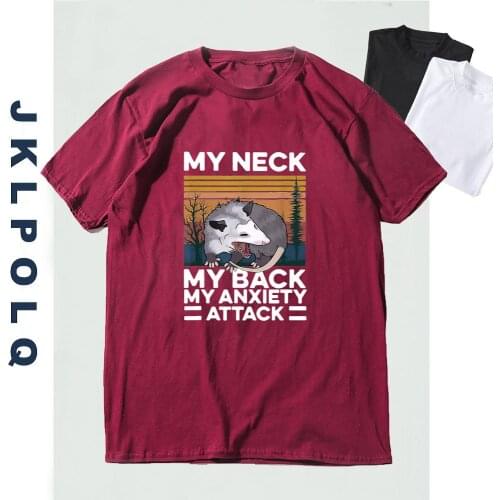JKLPOLQ Mens T-Shirt My Neck My Back My Anxiety Attack Vintage Animal Opossum Funny Mens Short Sleeve Cotton Tops Cartoon Tee