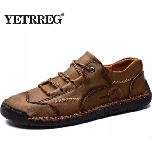 New 2020 Men Shoes Split Leather Casual Shoes Handmade Lace-up Men Loafers Comfort Walking Shoes Men Flats Moccasins Shoes