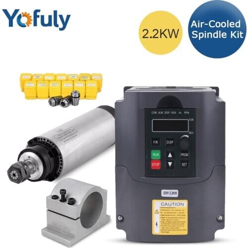 2.2kw CNC Air Cooled Spindle Kit 2.2KW Spindle Motor + 2.2kw/220V Inveter + 80mm Clamp + 13pcs ER20 Collet