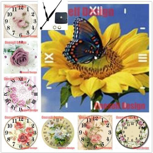 New flower wall sticker clock rhinestone pictures with clock cartoon 5d diamond embroidery sale with clock anime Christmas gift
