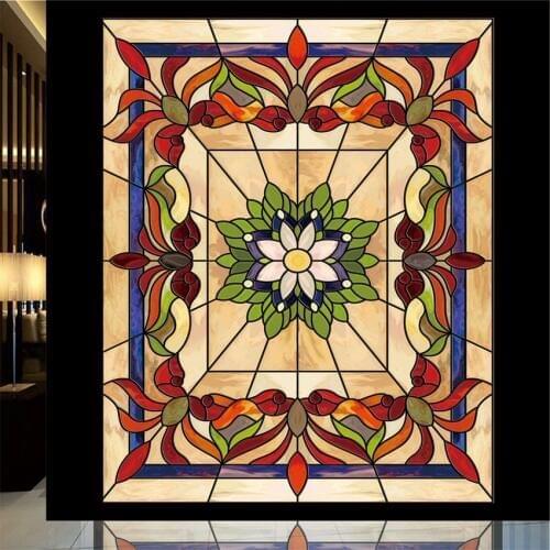 Custom Size Lotus Flower Static Cling PVC Church Stained Glass Film Drop-Shipping For Balcony Sliding Door Wardrobe Foil 40x80cm