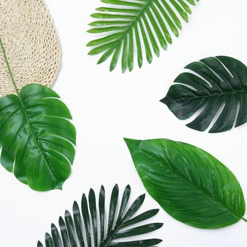New 10Pcs Large Artificial Fake Monstera Palm tree Leaves Green Plastic Leaf Wedding DIY Decoration Pretty Flowers Leaves Plant