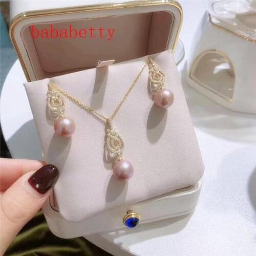 New Design Natural White Freshwater Light purple Edison 11-12MM Pearl Earrings pendants necklace sets