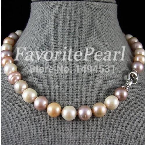 Pearl Necklace 12-13MM 17.5-18 Inches Multi- Color Freshwater Pearl Necklace Wholesale Jewelry Free Shipping