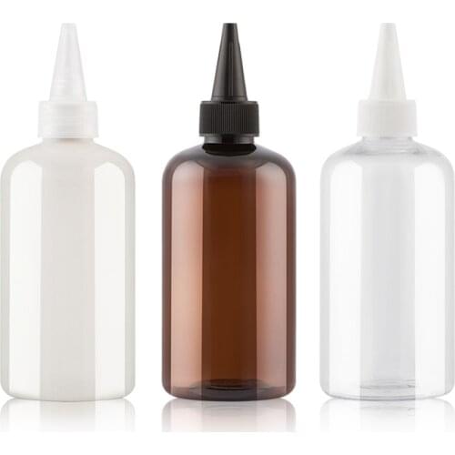 250ml X 24 Clear/Brown/Peal White Pointed Mouth Top Cap Plastic Bottle Containers DIY Painting Empty PET Bottles Jam Bottles