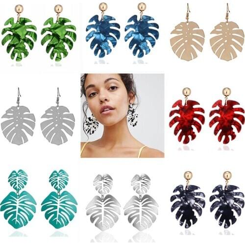 Monstera Leaf Statement za Dangle Earrings for Women Colorful Acrylic Metal Drop Earrings Exaggerated Ear Jewelry pendientes