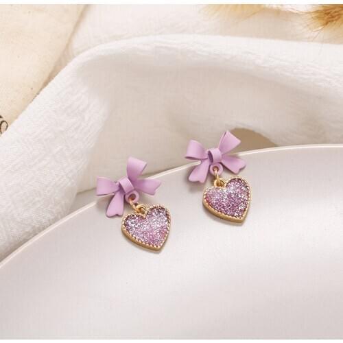Cute Korean Heart Earrings Bling Zircon Stone Drop Earrings For Women Sweet Charm Heart Statement Earrings Jewelry Brincos 2020