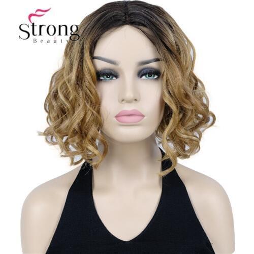 StrongBeauty Lace Wig Synthetic BoB Black Golden Heat Resistant Middel Part Lace Wigs With Middel Part Lace Wig for Women