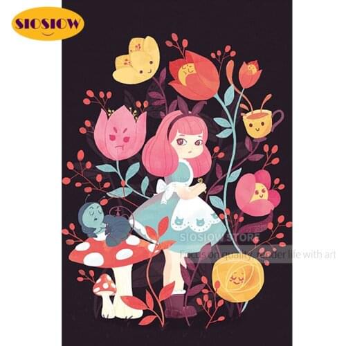 SIOSIOW DIY 5D Diamond Mosaic Embroidery Cartoon Girl 3d Diamond Painting Flowers Cross Stitch Picture Of Rhinestones Wall Decor