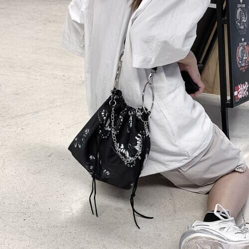 Shoulder Bags for Women 2020 Personalized Butterfly Print Pleated Drawstring Lady Bag Simple Female Commuter Handbag