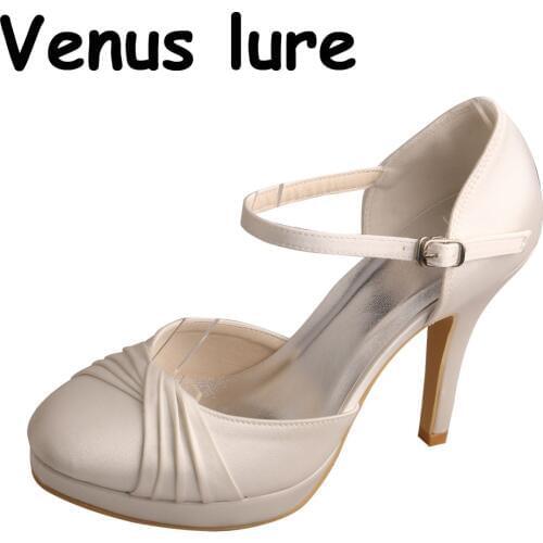 Venus lure Platform Wedding Shoes for Bride Closed Toe Ivory Satin Heels