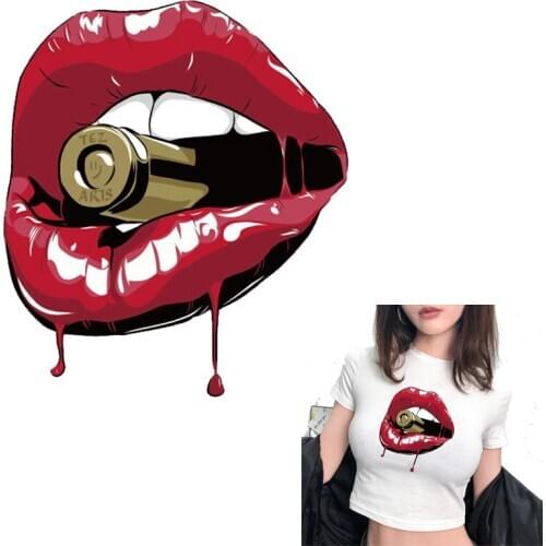 Iron on transfer for clothing T shirt Stickers patches on clothes iron on patches sexy red lip patch vinyl transfer washable diy