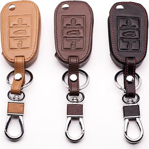 High Quality Leather Car Key Cover for Peugeot 2008 3008 4008 301 308S 408 508, Citroen C4 C5 C6 C8 Triumph Sega Elysee 3 button