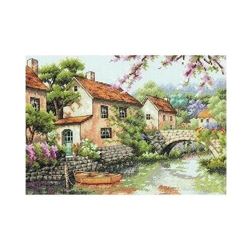 Top Quality Gold Collection Counted Cross Stitch Kit Village Canal River dim 70-35330