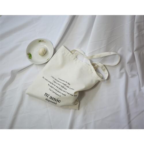 Women Canvas Shoulder Bags Letter Printing Shopping Bags Girls Casual Cloth Handbags Tote Black White