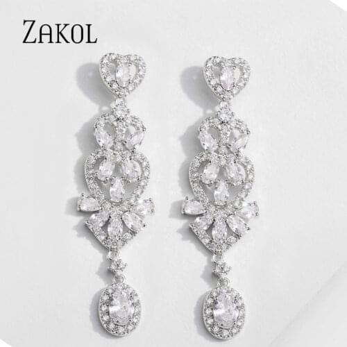 ZAKOL Retro Ethnic Style White Color Cubic Zirconia Water Drop Earrings Crystal Rhinestone Bridal Jewelry for Women FSEP2408