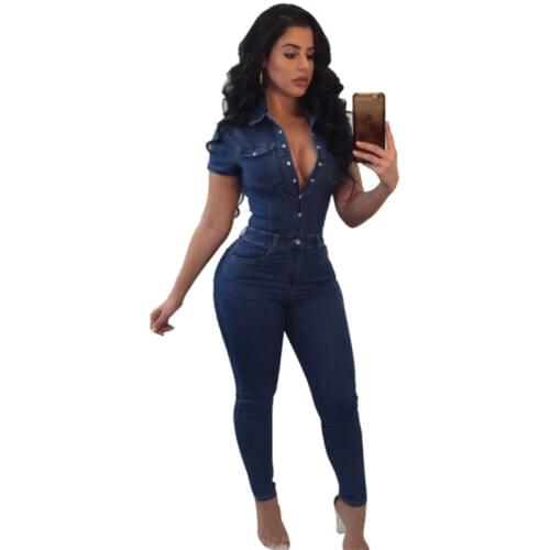 Plus big womens jumpsuit new spring and autumn jeans womens fashion slim single-breasted casual jumpsuits women