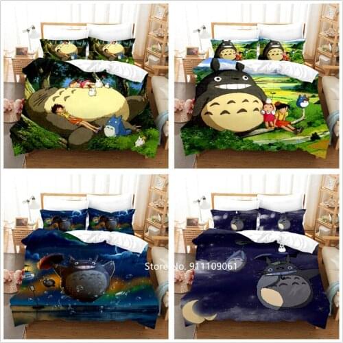 2-3 Children Cute Cartoon Totoro Quilt Cover Pillowcase Comfortable Down Bedding Children Big Bed Cover Home Textile Knitwear