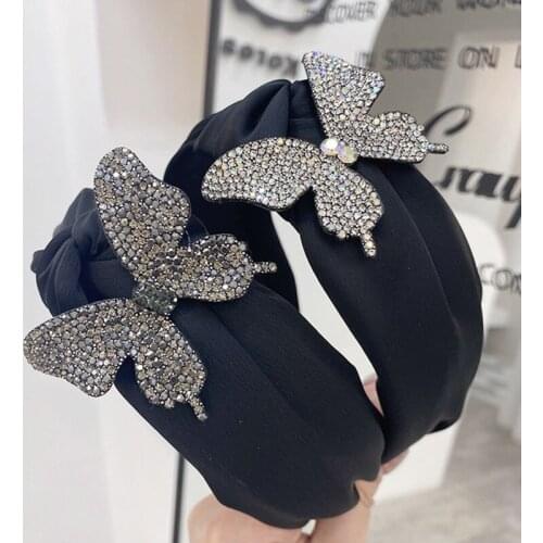 2021 Vintage Rhinestone Butterfly Bezel Hair Accessories Women Headband Hairband Opaska Do Wlosow Diademas Bandeau Pour Cheveux
