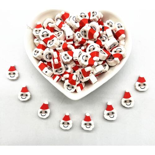 30pcs 10mm Christmas Pattern Beads Polymer Clay Spacer Loose Beads for Jewelry Making DIY Bracelet Accessories #01