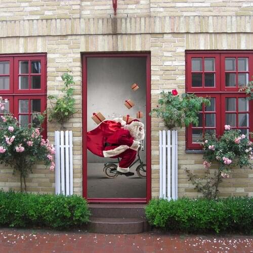 3d Effect Festival Door Stickers Christmas Santa Snow Xmas Tree Waterproof Door Poster Store Home Decoration 200*77cm Stickers