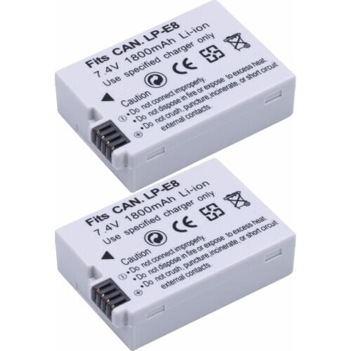 2Pcs PROBTY 1800mAh LP-E8 LP E8 LPE8 Battery for Canon EOS Rebel T2i T3i T4i T5i EOS 550D 600D 650D 700D DSLR Digital Camera