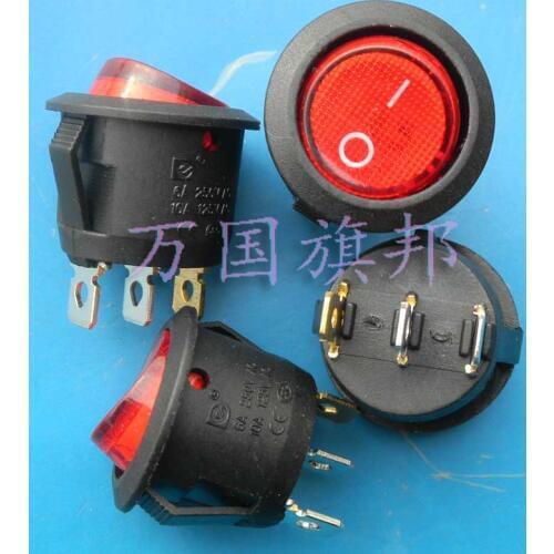 Free Delivery. rocker switch switch round red head tripod round 6A diameter 20MM with light