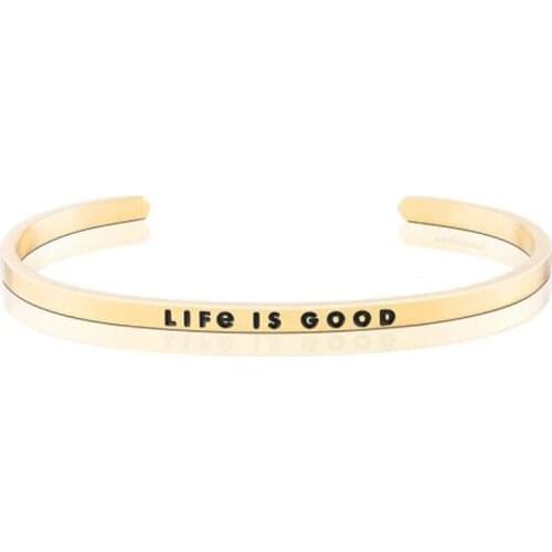 4mm Life Is Good mantra bracelet durable 316L stainless steel bangle bracelets inspirational custom cuff band bangles