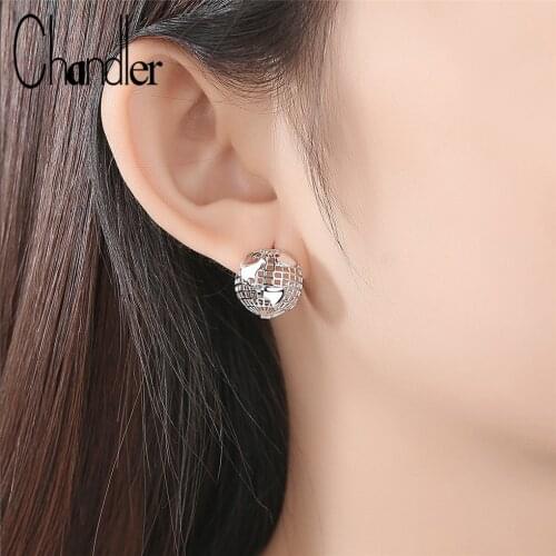 Chandler Personality World Earth Studs Earrings Map Earring Globe Jewelry World Earth Bronics For Woman Men Silver Color 3D