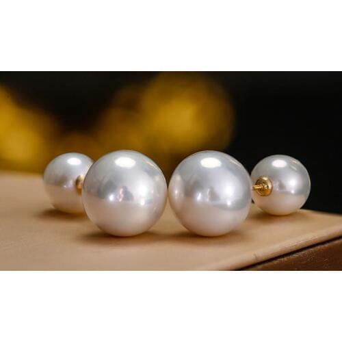 Charming6-12mm round white pearl earring 18k