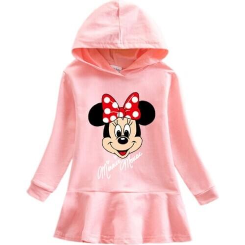 Disney Minnie Dress Childrens Long Sleeve Hooded Princess Dress Cartoon Girls Christmas Kids Clothes