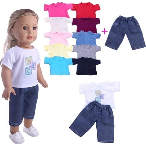 T-shirt Pants 2 Pcs/Set Of Doll Clothes,For 18 Inch American Doll Girls&43Cm New Born Baby Accessories,Our Generation,Kids Toy