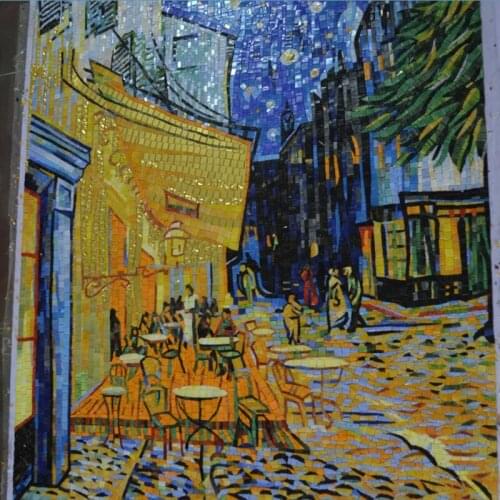 Van Gogh Cafe Terrace on the Place du Forum painting hand cut mosaic mural living room porch decoration TV backdrop wall sticker