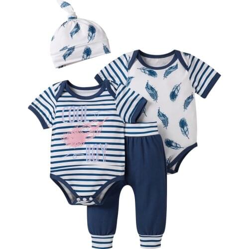 FOCUSNORM 5 Colors Newborn Baby Boys Girls Clothes Sets Pattern Printed Romper+Pants Headband Outfits 0-24M