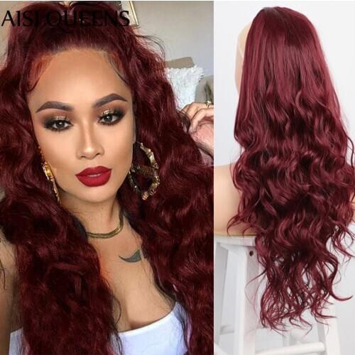 AISI QUEENS Long Body Wave Red Ponytail Extension Drawstring Heat Resistant Synthetic Ponytail Hairpieces for Women