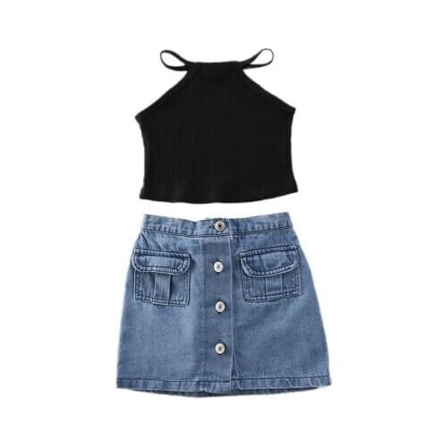 Baby Girl Summer Fashion 2PCS Vest Top T shirt & Denim Skirts Outfits Sets