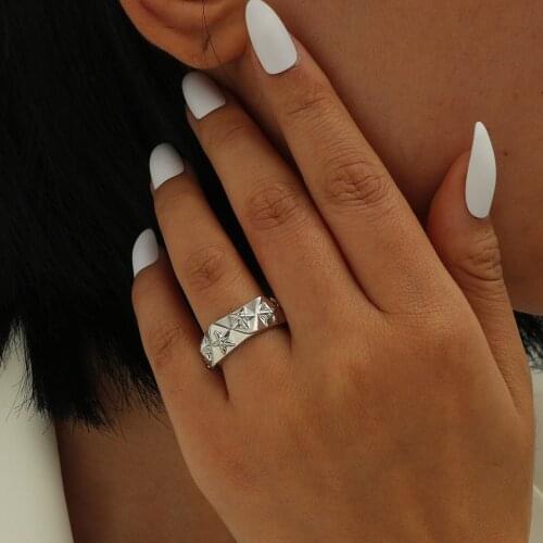 MANGOSKY Fashion Five-Pointed Star Pattern Ring For Women Adjustable Open Ring