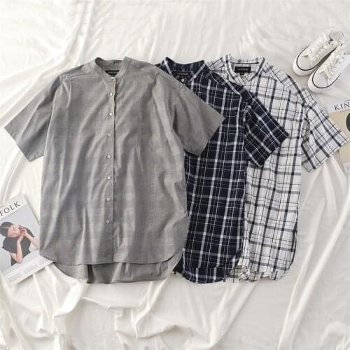 2021 New Cotton Short Sleeve Men Shirts Summer Striped Slim Fit Stand Collar Tops Shirt Male Clothes Plus Size Oversize Casual