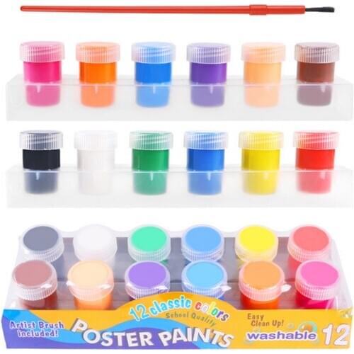 20ml 12 Colors DIY Finger Painting Graffiti Pigments Drawing Tool Paints Washable Gouache with 1 Bursh for Kids Children School