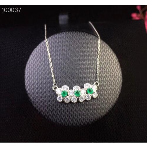 Natural green emerald Pendant natural gemstone pendant necklace S925 silver Elegant lovely Flower row girl gift fine jewelery
