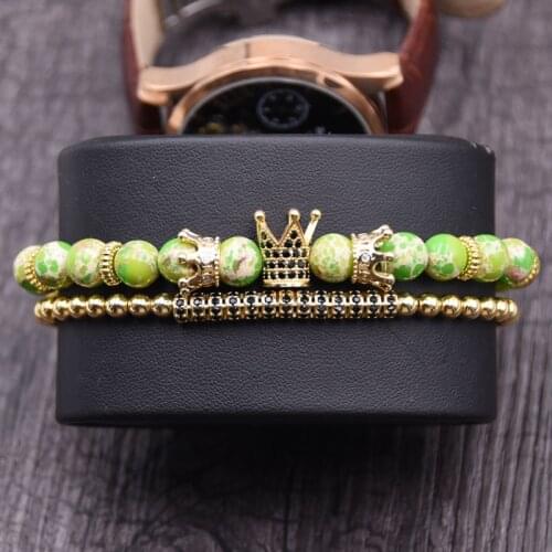 Couple CZ Crown Charm Bracelets for women 8mm Imperial stone Beaded Jewelry Men Pulseira pulseras mujer