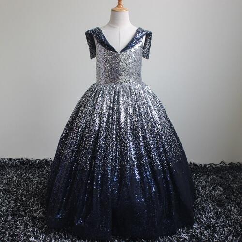 Little Bride Dresses Robe Soiree Fille V Neck Glitter Sequins Flower Girl Dresses Kids Pageant Gowns For Wedding Birthday Party