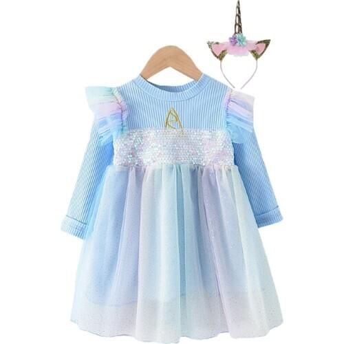 Unicorn Dress For Girl Spring Full Sleeve Toddler Kids Carnival Costume Party Dresses New Year Birthday Gift Princess Clothes