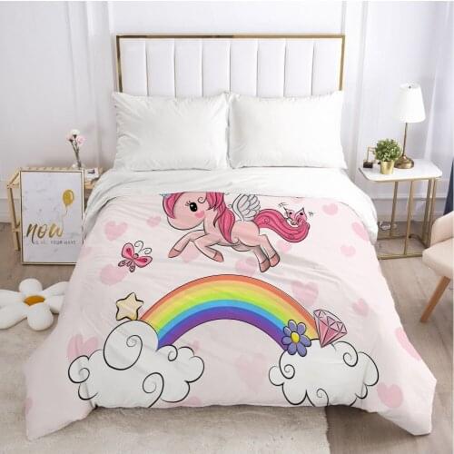 Unicorn Cartoon Duvet Cover with Zipper Comforter/Quilt/Blanket Case 180x210 260x220 3D Bedding For Baby Kids Child Girls Boys