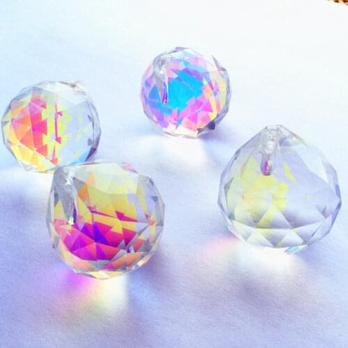 Top Quality 10PCS/lot Clear AB 30mm Faceted Glass Crystal Balls (Free rings) For Chandelier Parts Lighting Suncatcher Pendants