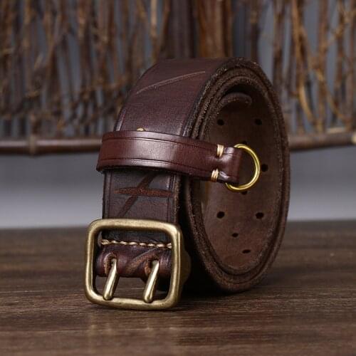 Luxury Thick Cowhid Genuine Leather Men Belt Double Copper Buckle Belt Ceinture Leather Belt Men Jeans Trouser Belt For Jeans