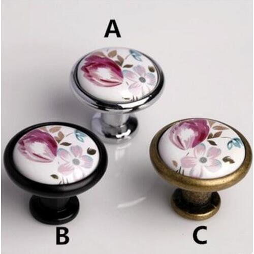 Rustico rural ceramic drawer shoe cabinet knobs tulip flower silver black bronze kitchen cabinet dresser door handles knobs pull