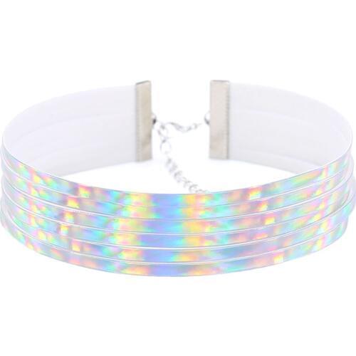Chic Style Women Multirow 6 Layers Holographic Wide Choker Necklace Club Party